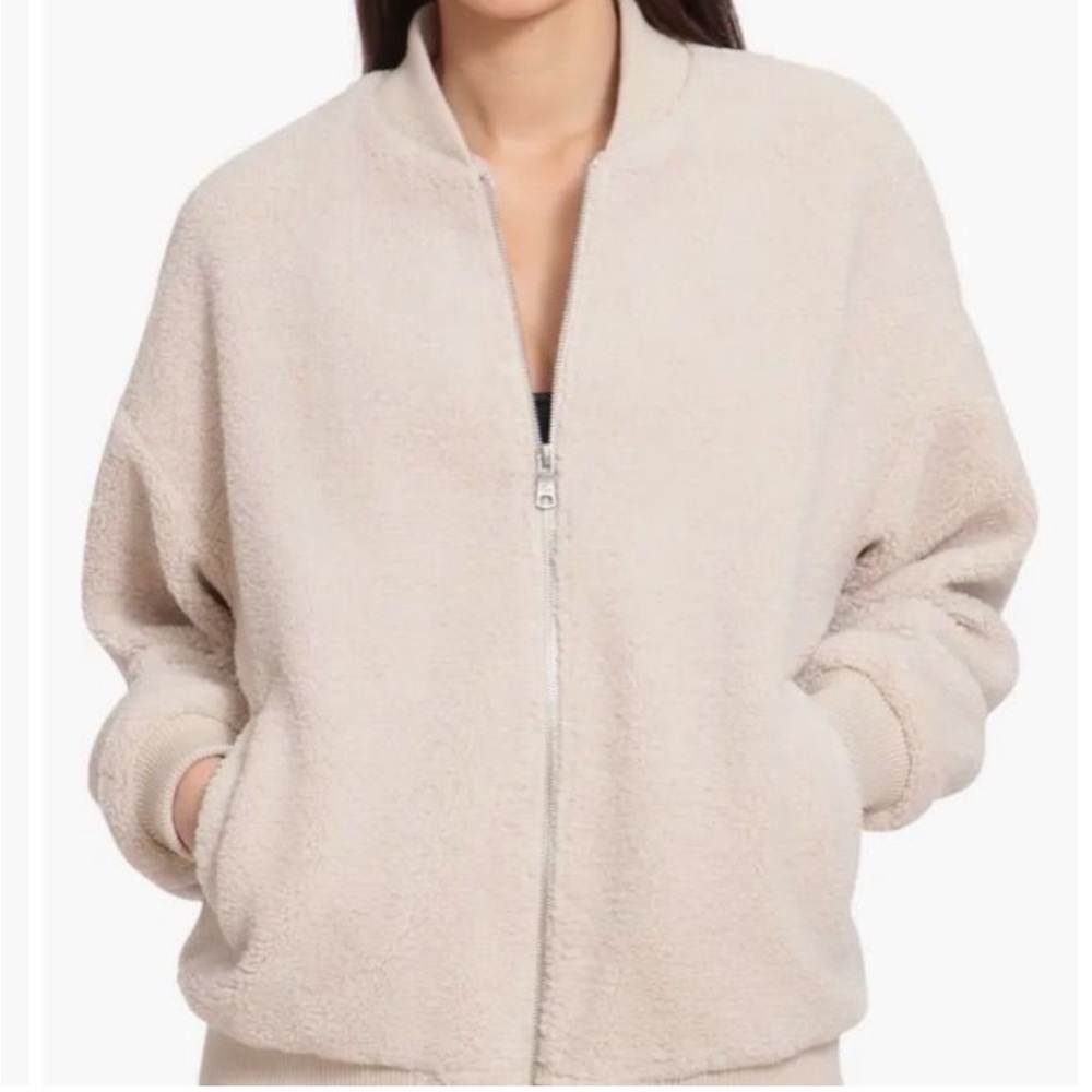 AVEC LES FILLES Cream Faux Fur Teddy Bomber Jacket